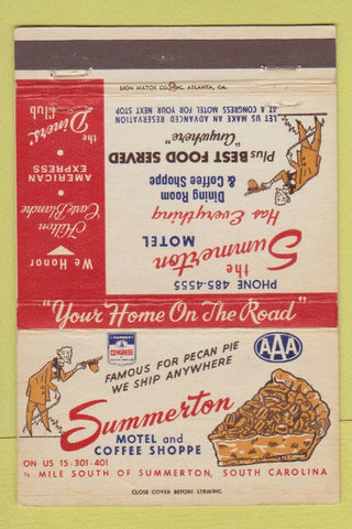 Matchbook Cover - Summerton Motel SC pecan pie 40 Strike