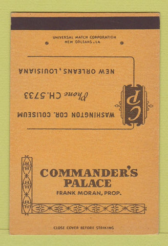 Matchbook Cover - Commander's Palace New Orleans LA SAMPLE 40 Strike
