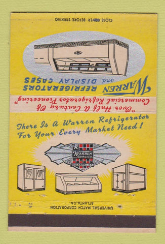 Matchbook Cover - Warren Refrigerator Displays Atlanta GA 40 Strike
