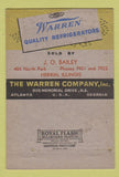 Matchbook Cover - Warren Refrigerator Displays Atlanta GA 40 Strike