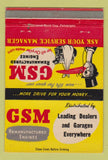 Matchbook Cover - GSM Remanufactured Engines Chrysler  40 Strike