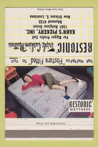 Matchbook Cover - Restonic Mattress New Orleans LA girlie 40 Strike
