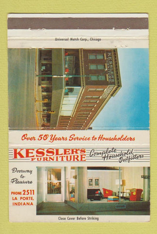 Matchbook Cover - Kessler's Furniture La Porte IN WEAR 40 Strike