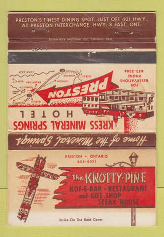 Matchbook Cover - Knotty Pine Restaurant Preston ON WORN 40 Strike
