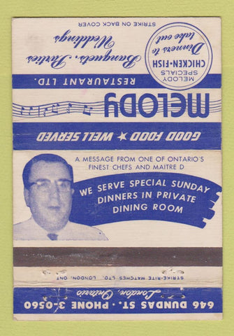 Matchbook Cover - Melody Restaurant London ON WORN 40 Strike