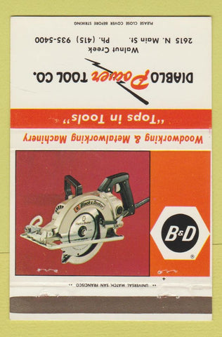 Matchbook Cover - Diablo Power Tools Walnut Creek CA saw 40 Strike
