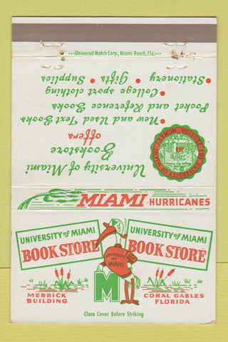 Matchbook Cover - University of Miami FL Hurricanes Coral Gables 40 Strike