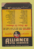 Matchbook Cover - Alliance Auto Service Oil Changes POOR STRIKER 40 Strike