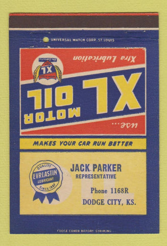 Matchbook Cover - XL Motor Oil gas Jack Parker Dodge City KS 40 Strike