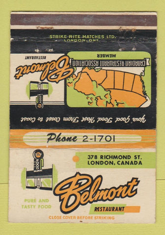 Matchbook Cover - Belmont Restaurant London ON WEAR 40 Strike