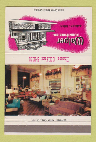 Matchbook Cover - Walper Furniture Adrian MI 40 Strike