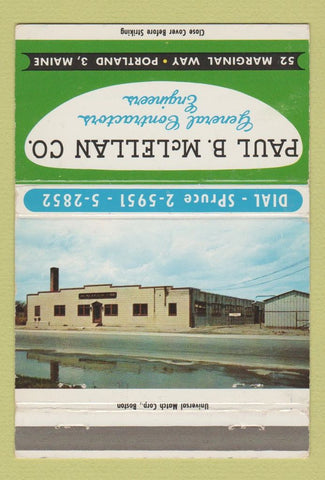 Matchbook Cover - Paul B McLellan General Contractors Portland ME 40 Strike