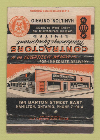Matchbook Cover - Contractors Machinery Hamilton ON WORN 40 Strike