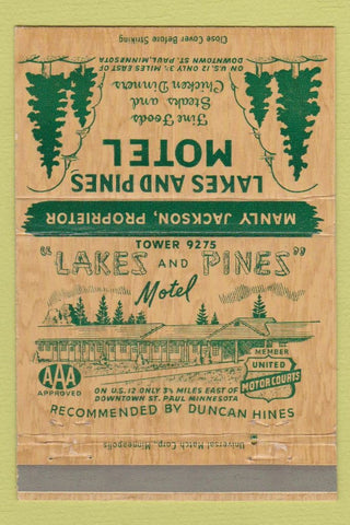 Matchbook Cover - Lake and Pines Motel St Paul MN 40 Strike