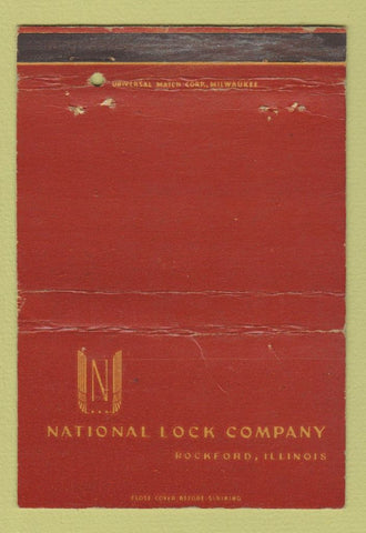 Matchbook Cover - National Lock Company Rockford IL CREASES 40 Strike