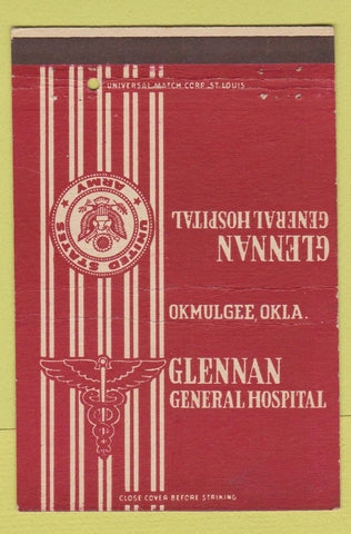 Matchbook Cover - Glennan General Hospital Okmulgee OK Army 40 Strike
