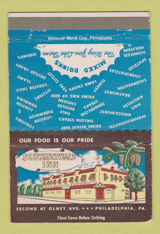 Matchbook Cover - Schwarzwald Inn Philadelphia PA WEAR 40 Strike