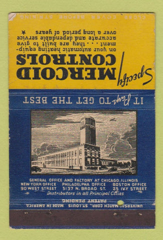 Matchbook Cover - Mercoid Controls Philadelphia Boston 40 Strike