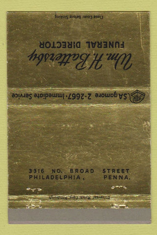 Matchbook Cover - WM Battersby Funeral Home Philadelphia PA WEAR 40 Strike