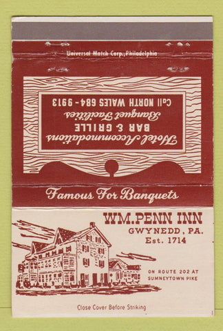 Matchbook Cover - WM Penn Inn Gwynedd PA 40 Strike