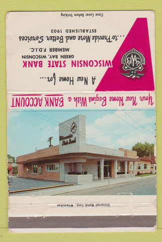 Matchbook Cover - Wisconsin State Bank Green Bay WI 40 Strike