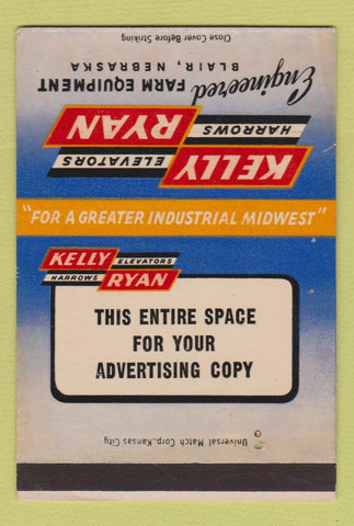Matchbook Cover - Kelly Ryan Farm Equipment Blair NE tractors 40 Strike