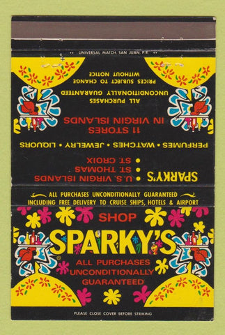 Matchbook Cover - Sparky's Liquor Virgin Islands St Thomas 40 Strike