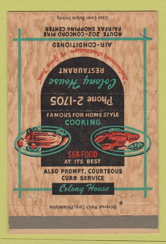 Matchbook Cover - Colony House Restaurant Wilmington DE 40 Strike