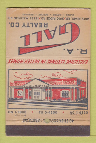 Matchbook Cover - RA Gall Real Estate Cleveland OH WORN 40 Stick