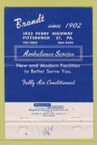 Matchbook Cover - Brandt Funeral Home Pittsburgh PA 40 Strike