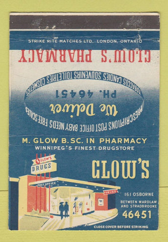 Matchbook Cover - Clow's Pharmacy Winnipeg MB 40 Strike
