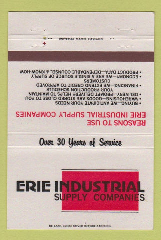Matchbook Cover - Erie Industrial Supply PA Buffalo Elmira Pittsburgh 40 Strike