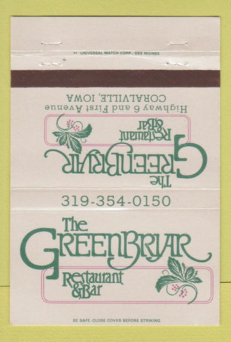 Matchbook Cover - Greenbryar Restaurant Coralville IA 40 Strike