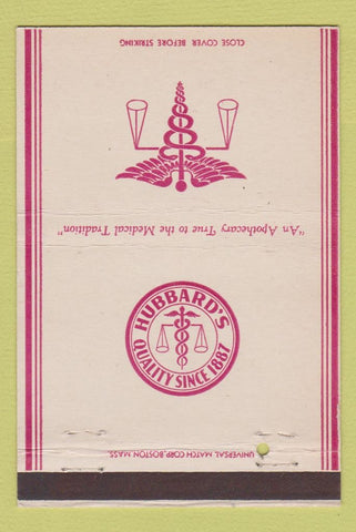 Matchbook Cover - Hubbard's Pharmacy Newton MA 40 Strike