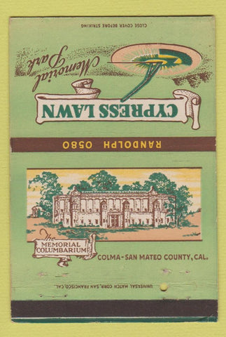 Matchbook Cover - Cypress Lawn Memorial Park Colma CA Funeral 40 Strike