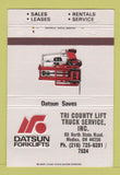 Matchbook Cover - Datsun Forklifts Medina OH 40 Strike