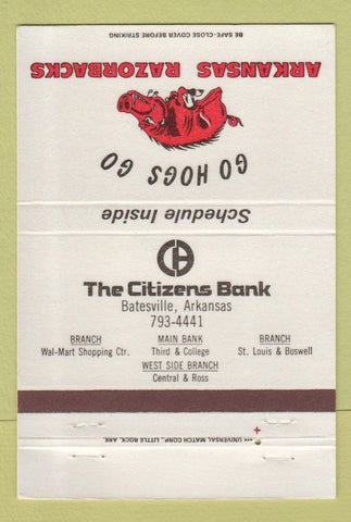 Matchbook Cover - Arkansas Razorbacks Batesville AR 1982 Schedule 40 Strike