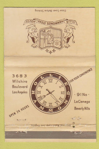 Matchbook Cover - Ollie Hammonds Steak House Beverly Hills CA WEAR 40 Strike