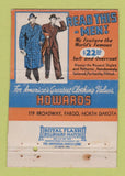 Matchbook Cover - Howards Men's Clothes Fargo ND 40 Strike