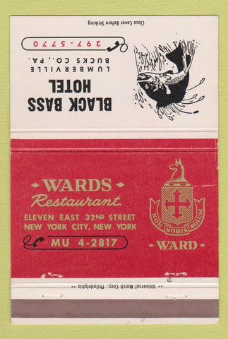 Matchbook Cover - Black Bass Hotel Wards Restaurant Lumberville PA NYC 40 Strike