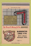 Matchbook Cover - Elks Lodge Bloomington IL 40 Strike