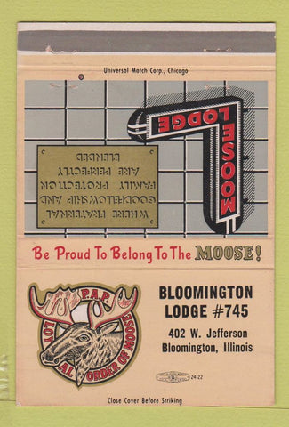 Matchbook Cover - Elks Lodge Bloomington IL 40 Strike