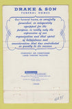 Matchbook Cover - Drake Son Funeral Home Chicago Park Ridge IL 40 Strike