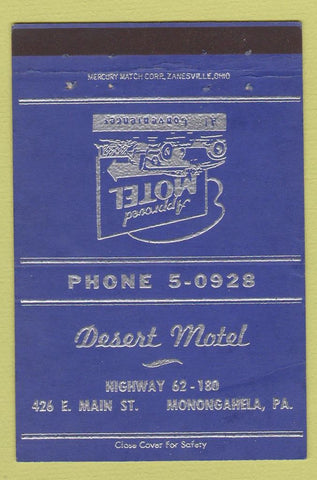 Matchbook Cover - Desert Motel Monongahela PA WORN 40 Strike