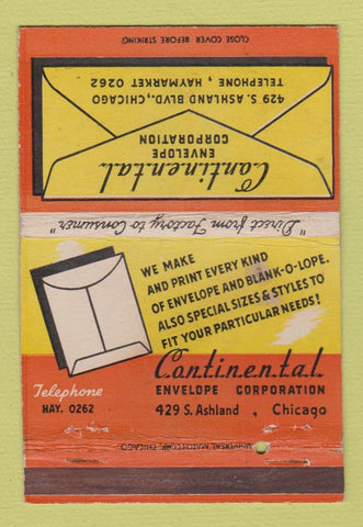 Matchbook Cover - Continental Envelope Chicago IL WEAR 40 Strike