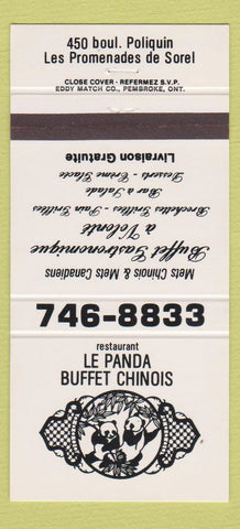 Matchbook Cover - Le Panda Buffet Chinese Sorel QC 30 Strike
