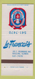 Matchbook Cover - Le Francais French Restaurant Wheeling IL 30 Strike