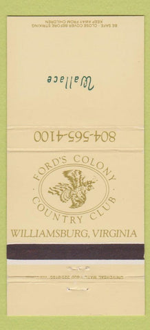 Matchbook Cover - Ford's Colony Country Club Williamsburg VA IMPRINT 30 Strike