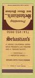 Matchbook Cover - Sebastian's Theater Restaurant San Clemente CA 30 Strike