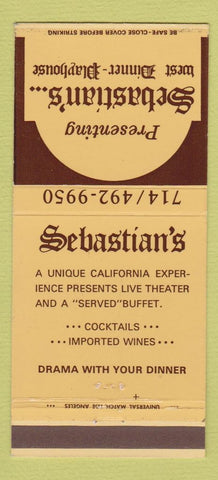 Matchbook Cover - Sebastian's Theater Restaurant San Clemente CA 30 Strike